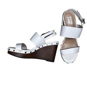 Bleecker & Bond Sandra White Leather Studded Platform Wedge Sandals 6M BLEEK-6